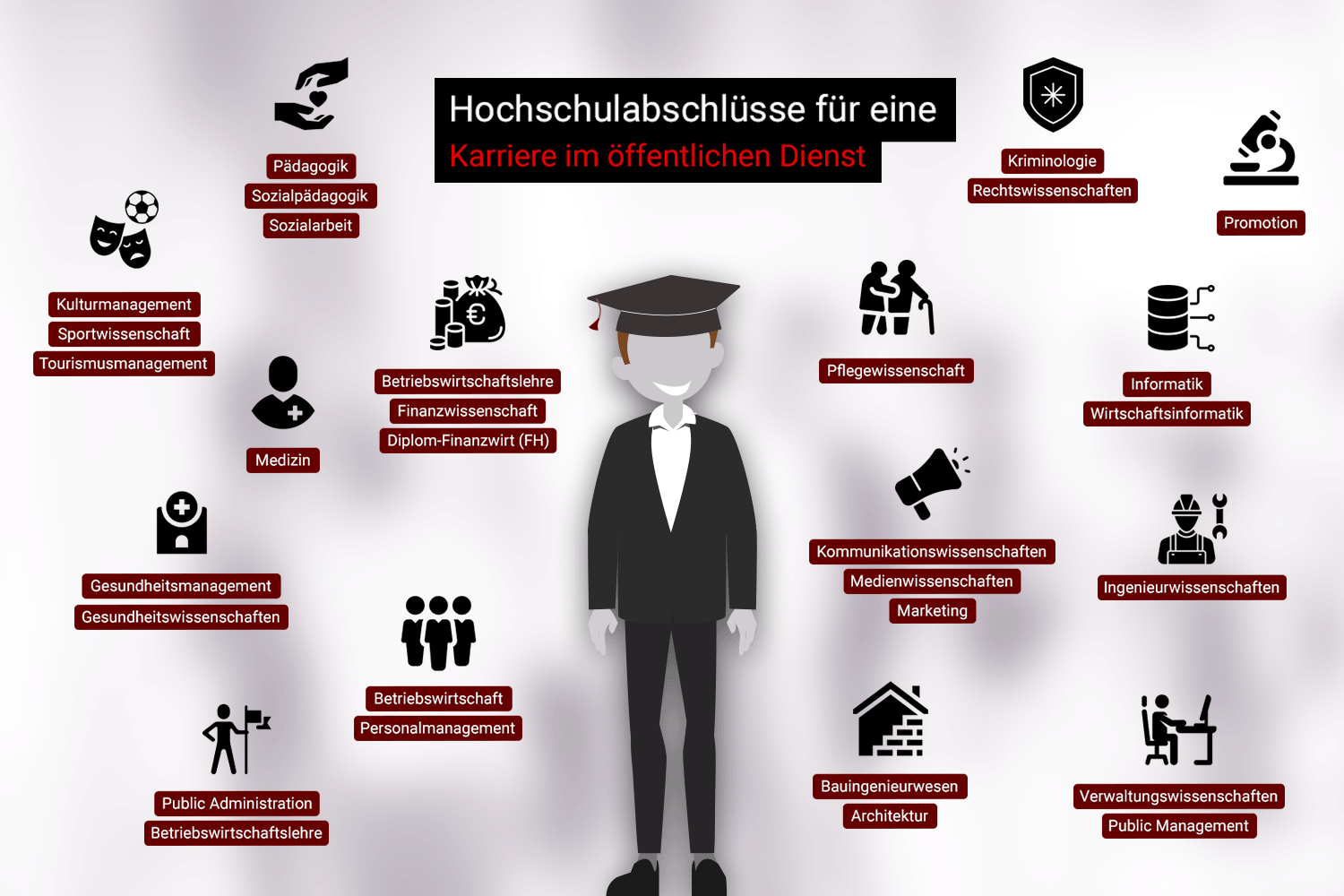 Infografik für Hochschulabschlüsse für eine Karriere im öffentlichen Dienst